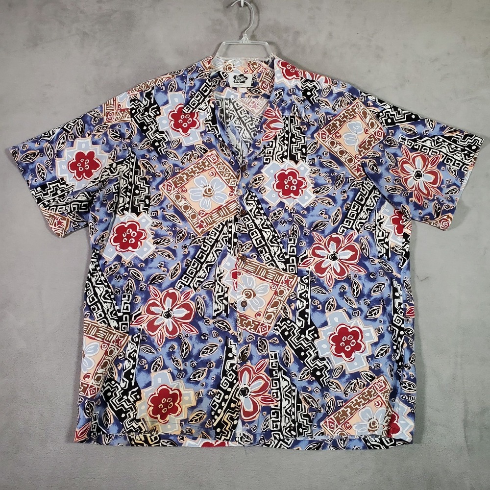 VTG Hilo Hattie Hawaiian‎ Shirt Mens XL Blue Red Tropical Floral Aloha USA Made